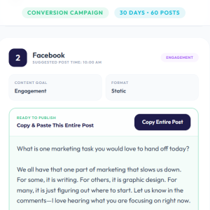 Example of custom generated text post for social media clients