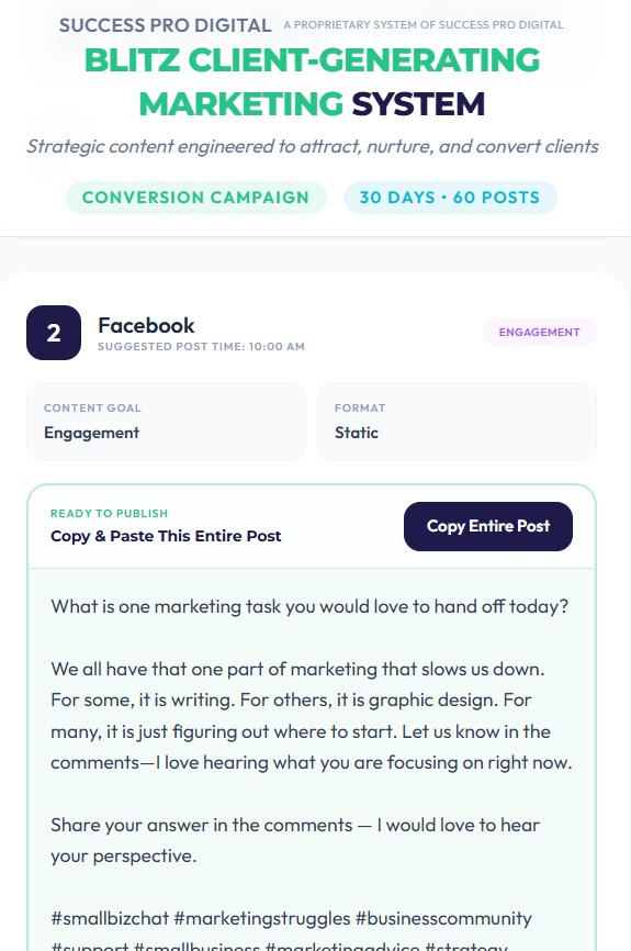 Example of custom generated text post for social media clients