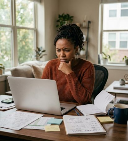 Small business woman discovers Success Pro Digital Launchpad Posting Kit that jumpstarts her social media signals to bring results.