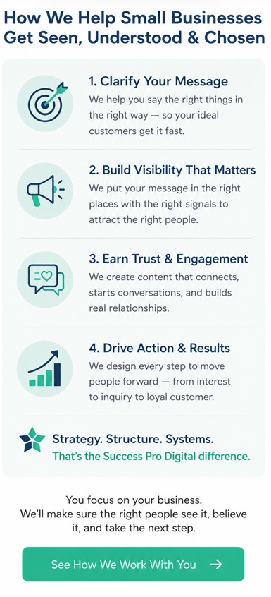 A breakdown of how Success Pro Digital helps small and local businesses
