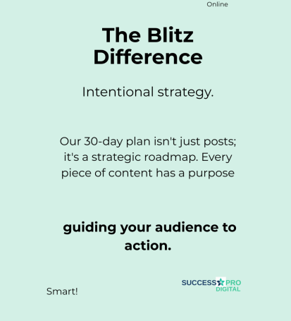 The Blitz package by Success Pro Digital offers a strategy system of intentional posts designed around your goal